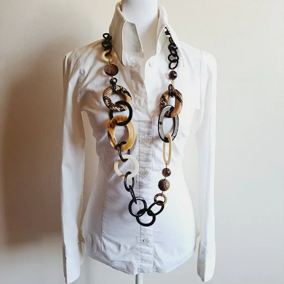 AMLE Italian Python Snakeskin Long Chain Horn Necklace - Picture 2 of 16